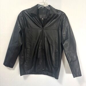Dormeuil England Black Leather Zip‎ up Jacket Men's size Medium